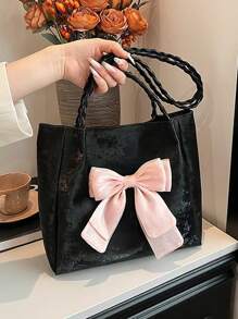 A Bow Large-Capacity Bag Women's Versatile Tote Bag 2025 New Niche Popular Class Commuter Shoulder Bag, Holiday Gift, Leisure Shopping Handbag