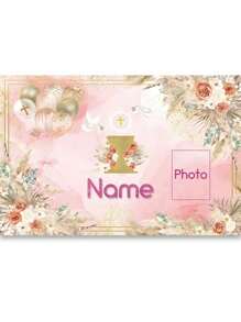 1 pieza Tela de fondo personalizable para fotografía de bautizo con nombre y foto de bebé, telón de fondo bendición de Dios para fiesta de