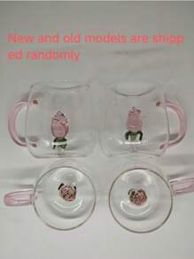 1pc 400ml 3d Rose Flower Design Single Layer Glass Cup With Clear Straight Body, For Juice, Beverage, Water, Milk Tea