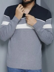 Men's Knitted Sweater Round Neck Autumn Winter Cold Weather Top - 淺灰色 - 查看 4