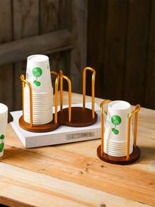 1 pieza Soporte de madera para vasos desechables de papel para uso doméstico