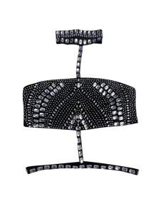 Rochie midi elegantă, fără mâneci, cu strasuri, pe umeri, potrivită pentru cocktailuri, zile de naștere, sărbători, vară