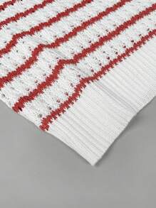 Áo vest len móc kẻ sọc dành cho nữ, kiểu dáng nhẹ, cổ tròn, viền bèo nhún, tay ngắn, thích hợp cho mùa hè. - Nhiều màu - Xem 10