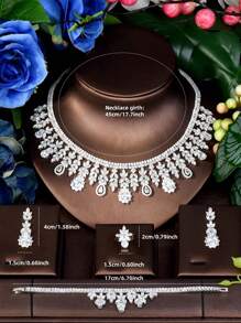 1 set de bijoux décoratifs de feuilles en zircone cubique doux, convient pour le port de mariage des femmes