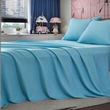 4pieces(Full/Queen/King)Lightweight Solid Comforter Cover Set For All Seasons,Twin(3 Pieces),Soft & Comfortable Cover Bed In A Bag Cover Set For Student/Friends/Colleage,A Cloud-Like Sleeping Space All Year Round,Spring/Summer/Autumn/Winter,Great Gift - light blue - 查看 2