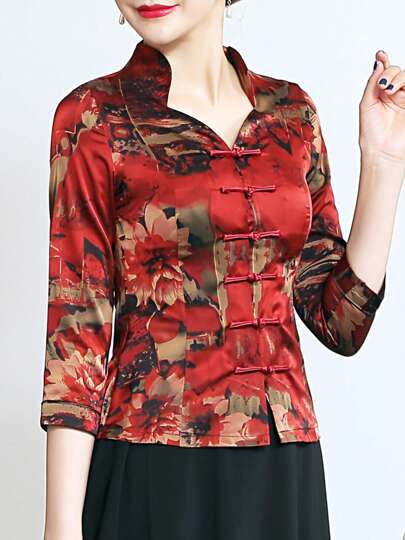 Single-Piece Floral Printed Shirt Top Is Elegant, Front-Breasted Cardigan Vintage Top Thin, 7-Quarter Sleeve Tang Top Casual Women's Clothing Is Comfortable And Breathable, Suitable For Every Season, Suitable For Daily/Vacation/Casual Outings