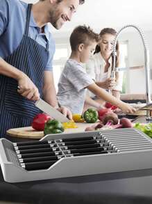 1pc Multifunctional Kitchen Knife Organizer Rack, Separating & Storage Holder With Draining Tray