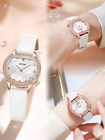 DOM 1 ST Dames Wit Band Modieus en Luxe Waterdicht Quartz Horloge, Geschikt voor Dagelijks Gebruik of Decoratie