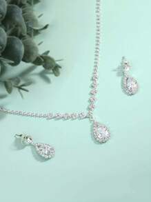 4 件套公主项链套装、皇冠项链套装、水晶花童派对头饰、奢华皇冠项链礼盒、适合节日、庆典、活动的婚礼配饰 - 銀色 - 查看 4