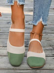 Plus Size EU36-42 Fashion Brown, Beige Flat Slip-On Casual Shoes, Green Versatile Comfortable Lightweight Ballet Flats, Suitable For Spring/Summer/Autumn - Green - View 3