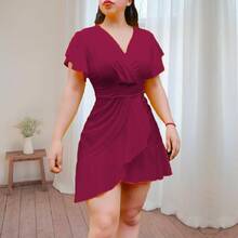 V-Cut Ruffled Dress - สีม่วงไลแลคพาสเทล - ดู 3