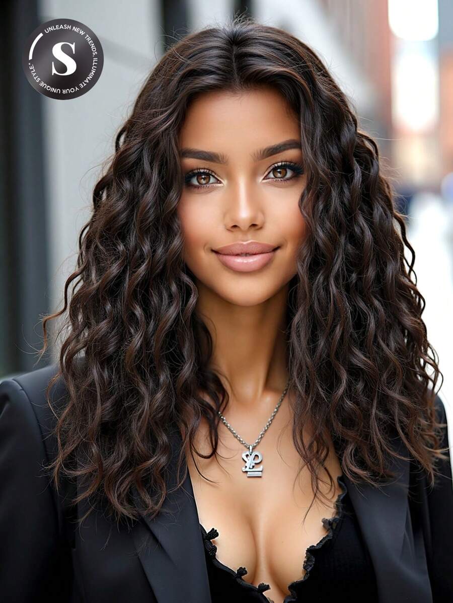 20英寸高品质舒适透气蓬松长卷发假发，深棕色耐热合成纤维假发，中长款蓬松卷发假发，适合女性，可用于度假、旅行、家庭聚会、角色扮演、音乐节和日常佩戴。