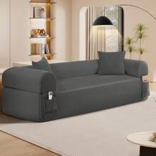 Floor Couch - 3 Seats Compression Sofa With Pillows Hybrid Sofa Pocketed Spring