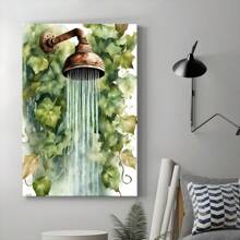 1pc Framed Canvas Poster, Floral Bathroom Shower Wall Art Canvas Paintings, Ideal Gift For Bedroom Living Room Corridor, Wall Art, Room Decoration