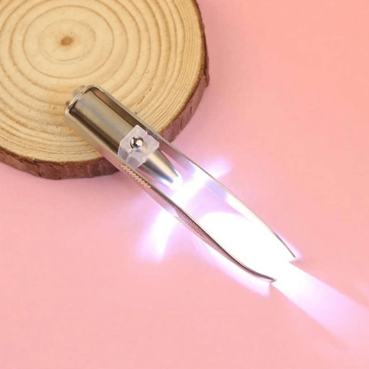 创意LED灯睫毛眉毛脱毛不易氧化钢化妆镊子耐用实用美容个护（送3节电池） - 銀色 - 查看 1