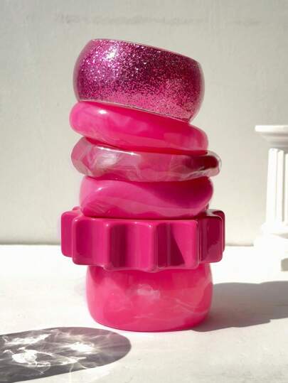 1 件不对称厚宽扎染树脂手镯，时尚百搭女士日常珠宝