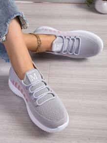 女鞋运动鞋新款网面轻便跑步鞋透气跑步鞋软底欧美浅口系带圆头情侣鞋 - 灰色 - 查看 4
