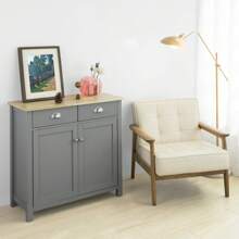 SoBuy FSB25-HG Sideboard mit 2 Schubladen und 2 Türen, Kommode, Küchenschrank mit Arbeitsplatte, Flurschrank, Seitenschrank, grau ca.: B x H x T 79 x 80 x 35 cm