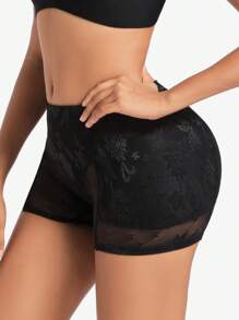 1pc Women Jacquard Butt Lift Shorts High Waist Slimming Panties With Removable Padded Insert, Sexy Body Shaping Shorts