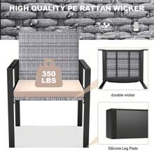 GartistGo 4-Piece Rattan Garden Patio Furniture Set - Patio Wicker Sofa With Armchairs And Table, Outdoor Indoor Modern Design - Grey - View 5