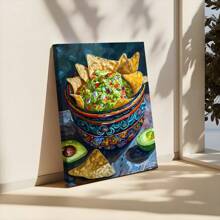1 Pc Framed Colorful Guacamole And Chips Art, Mexican Restaurant Decor Wall Art Textured Canvas Poster Painting Wall Decor For Bedroom Living Room, Ready To Hang - Xám - Xem 3