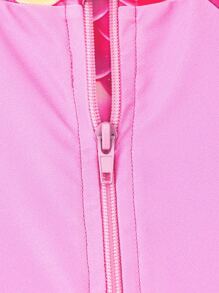 1pc Girls' Round Neck Long Sleeve Zipper Mermaid Scale Print Swimsuit - Hot Pink - View 7