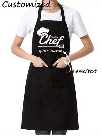 1pc Customized Text Apron, Personalized Photo Apron, Waterproof Apron, Funny Customized Cooking Kitchen Apron, Can Customize Logo, Text, Chef Apron, Ideal Gift For Valentine's Day, Father's Day, Mother's Day, Birthday, Anniversary, Unique Gift For Women, Chefs, Moms, Dads, Husbands, Girlfriends, Boyfriends, Wedding Gift (Men/Women), Printed Pattern