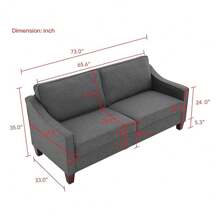 73'' Comfy Small Couches For Living Room Grey 3 Seater Sofa Couch Mid Century Modern Sofa Furniture Couches For Small Spaces, Bedroom, Apartment, Dorm, Office, Studio (Linen, Grey) - Grey - View 3
