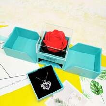 Blue Soap Rose Exquisite Gift Box, Paired With A Heart-Shaped Four Butterfly Pendant Necklace, Suitable As A Love Gift For Mothers, Lovers, Girlfriends, Suitable For Valentine's Day, Christmas, Mother's Day Gifts, Give Her A Surprise