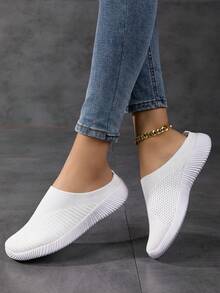 أحذية لوفر كاجوال مسطحة منسوجة بكعب منخفض وتهوية للنساء، خفيفة الوزن ومريحة للارتداء اليومي - أبيض - مشاهدة 3