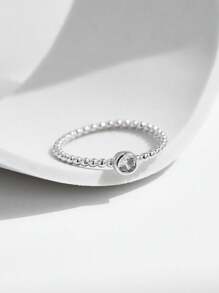 MODIAN Moissanite Bezel Set Ring 925 Sterling Silver Bead Stackable Ring Women's Cubic Zirconia Jewelry - Silver - View 6