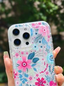 1pc Colorful Floral Transparent TPU Shockproof Anti-Scratch Anti-Fingerprint Phone Case, Compatible With IPhone, Fits For Spring/Summer Flower Phone Case - Multicolor - View 3