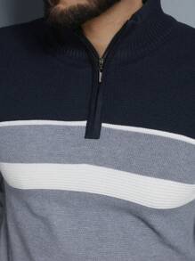 Men's Knitted Sweater High Neck Zipper Autumn Cold Weather Top - 淺灰色 - 查看 6