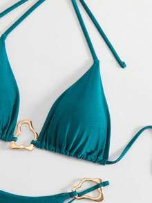 Bikini liền thân phong cách Âu Mỹ gợi cảm mới có khóa cài màu trơn dành cho nữ - màu xanh lá - Xem 3