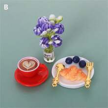 10pcs/Set Realistic Flower Vase, Coffee Cup, Bread Knife & Fork Model, Casual Miniature Creative Scene Props - Multicolor - View 7