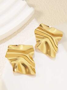 VceTd 1 Pair Minimalist Elegant Geometric Asymmetrical Crinkle Stainless Steel Stud Earrings, Suitable For Women's Daily Wear, Dates, Parties, Gifts