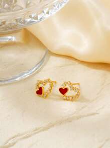 精致镂空心形锆石耳钉，时尚可爱通勤百搭耳环
