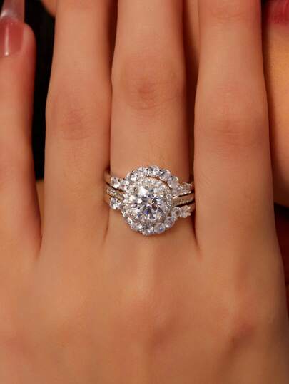 3 قطع / مجموعة خواتم الفضة الإسترلينية 925 بحجر المورجانيت بمقدار قيراط 2، طراز بوهيمي، فخمة مرصعة بالكامل للنساء، للارتداء في الحفلات، مزودة بشهادة المورجانيت وعلبة هدايا أنيقة