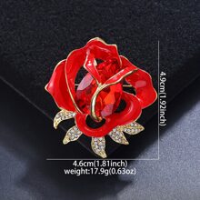1pc Crystal Inlaid Red Rose Flower Brooch, Alloy, Jewelry, Fashion, High-End Accessory For Clothes, Coat - Red - View 4