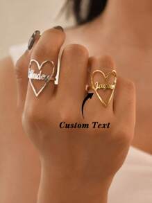 1Pc Anel de nome em forma de coração personalizado, anel de nome personalizado, anel de coração, acessórios de moda para noivado e casamento, presentes de dia dos namorados