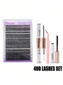 640片、240片、140片D型和C型卷翘睫毛嫁接套装，DIY睫毛嫁接套装，8-18毫米30D 40D单根睫毛套装，含睫毛胶、封层剂、镊子，可自行卸除（8-18毫米，套装），睫毛嫁接套装，睫毛，假睫毛 - 黑色 - 查看 6