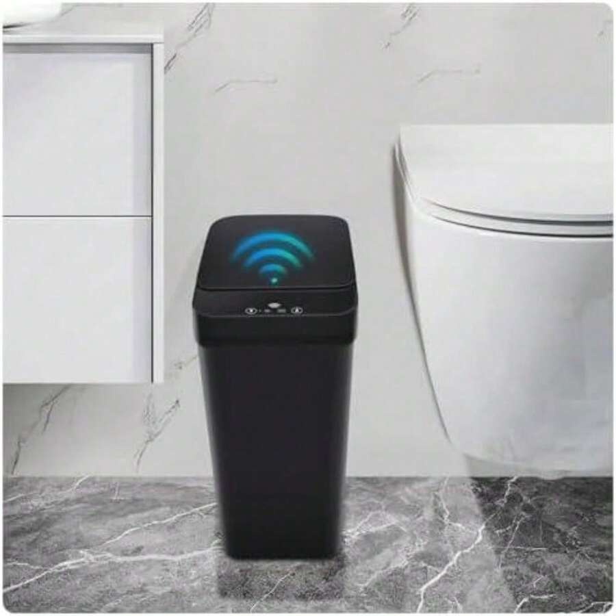 2 Pack Bathroom Trash Can, Touchless Trash Can,Automatic Motion Sensor Trash Bin With Lid,2.4 Gallon Garbage Can, Kitchen, Bathroom, Office, Bedroom Trash Can (Black+Black)
