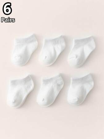6 Paar weiche und niedliche weiße Sneakersocken für Babys und Kinder