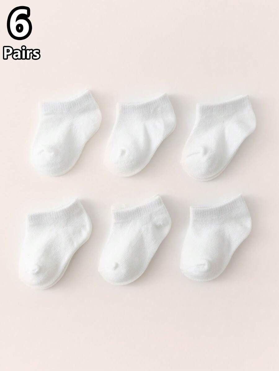 6 perechi de șosete albe moi și drăguțe, tăiate la gleznă, pentru bebeluși și copii