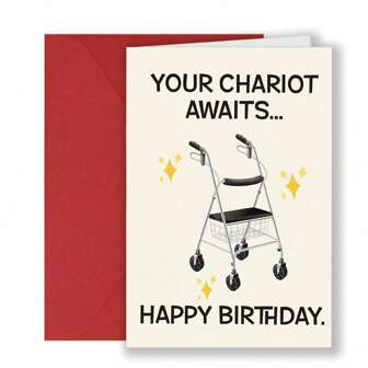 1 Piece "Your Chariot Awaits" Wheelchair Design Greeting Birthday Card, With Humorous Message For Friends And Family, Includes Pink Envelope - Suitable For All Occasions