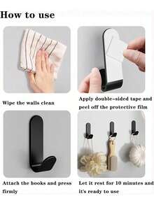 6pcs Self-Adhesive Plastic Hooks, Coat Hooks, Self-Adhesive Hanger, Wall Hooks, Hanger For Hanging Bags, Towels, Loofah, Keys, Hats, Kitchen & Bathroom, Max Load 4.4lbs - Multicolor - View 5