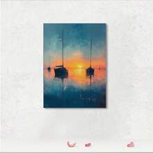 1 Pc Chic Sea Boat Canvas Art  Wooden Framed Canvas Painting -  Thickness 2.25cm/1inch,Home Gift Decoration, Room Decoration Aesthetic, Wall Decoration Art, Perfect Gift, Autumn And Winter Wall Decoration, Living Room Decoration, Bedroom Decoration, Kitchen Decoration, Entry Decoration, Bathroom Decoration, Direct Wall Painting, High Quality Wall Painting Poster