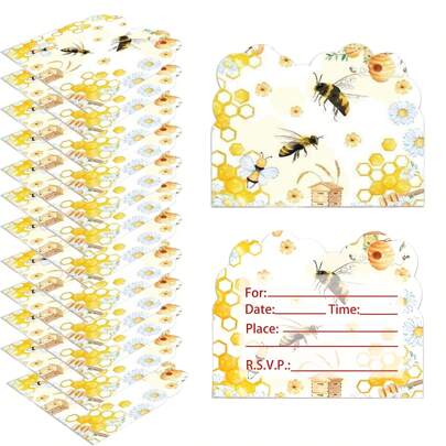 10/20/30 纸卡派对蜜蜂派对邀请函派对装饰蜜蜂邀请卡，生日派对用品，返校，学校用品