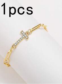 1pc New Gold 26-Letter Paper Clip Bracelet, Fashion Simple Rhinestone Bracelet, Material Alloy, Spring And Summer Fashion Bracelet - Letter Jewelry - View 25