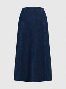 Women's High Stretch Washed Denim Mid Length Skirt, Elegant A-Line Casual Denim Skirt